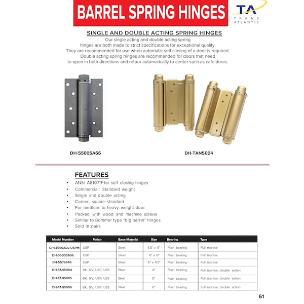 6 In. Prime Coat Double Acting Barrel Spring Squared Hinge With Non-Removable Pin - Set Of 2